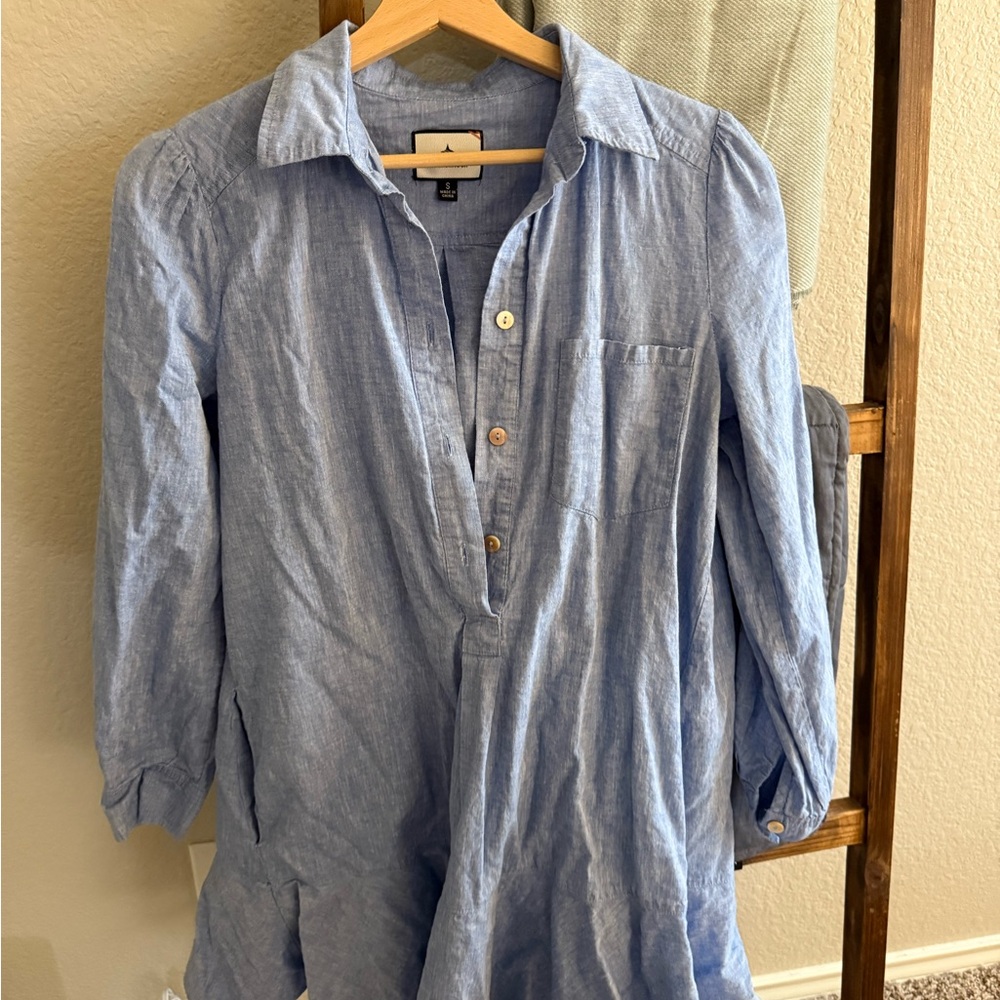 Tuckernuck chambray linen blend button-down, mini shirt dress